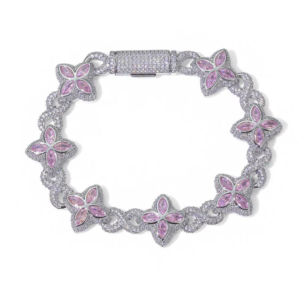 NUOYA Miami Cuban Bracelet Flower Cross Design Four Leaf Clover Infinity Chain Iced Out Colorful Moissanite Hip Hop Jewelry