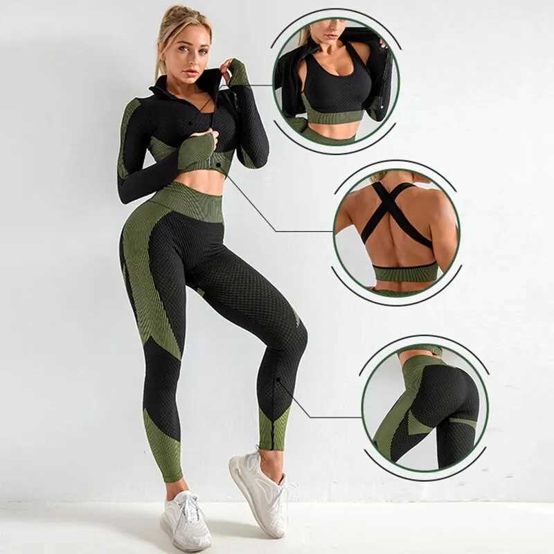 Womens 2/3-piece seamless sportswear set yoga sportswear tight fitting and stretching sports bra fitness braW250411
