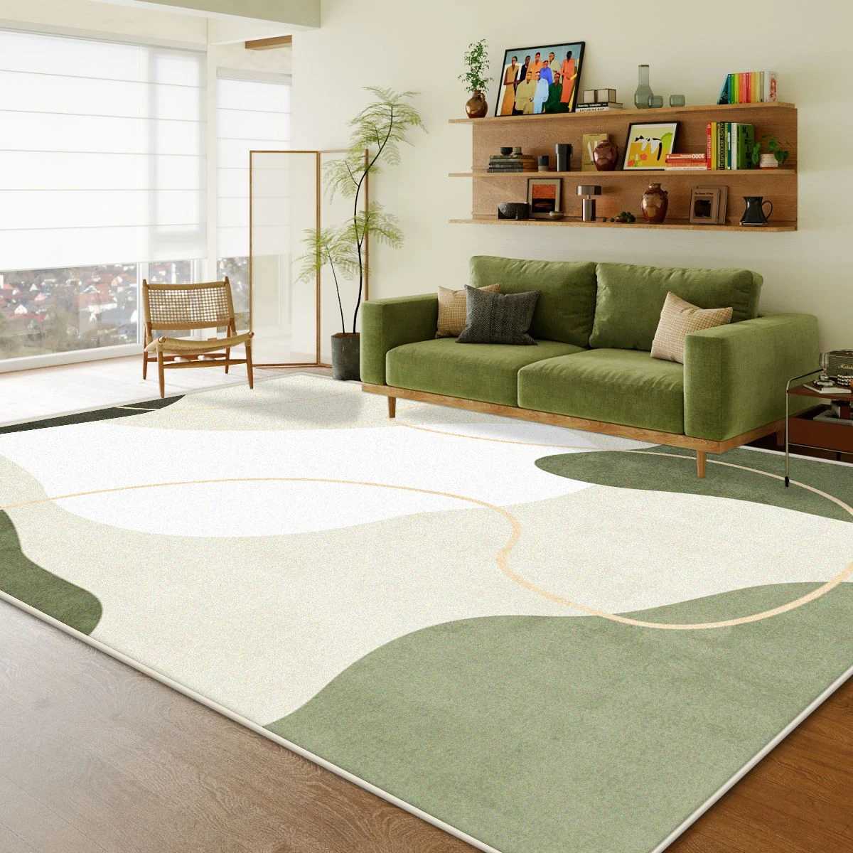 Green Living Room Carpet Light Luxury High-end Fluffy Large Bedroom Bedside Rug Sofa Area Thickened Non-slip Floor Mat Y251110