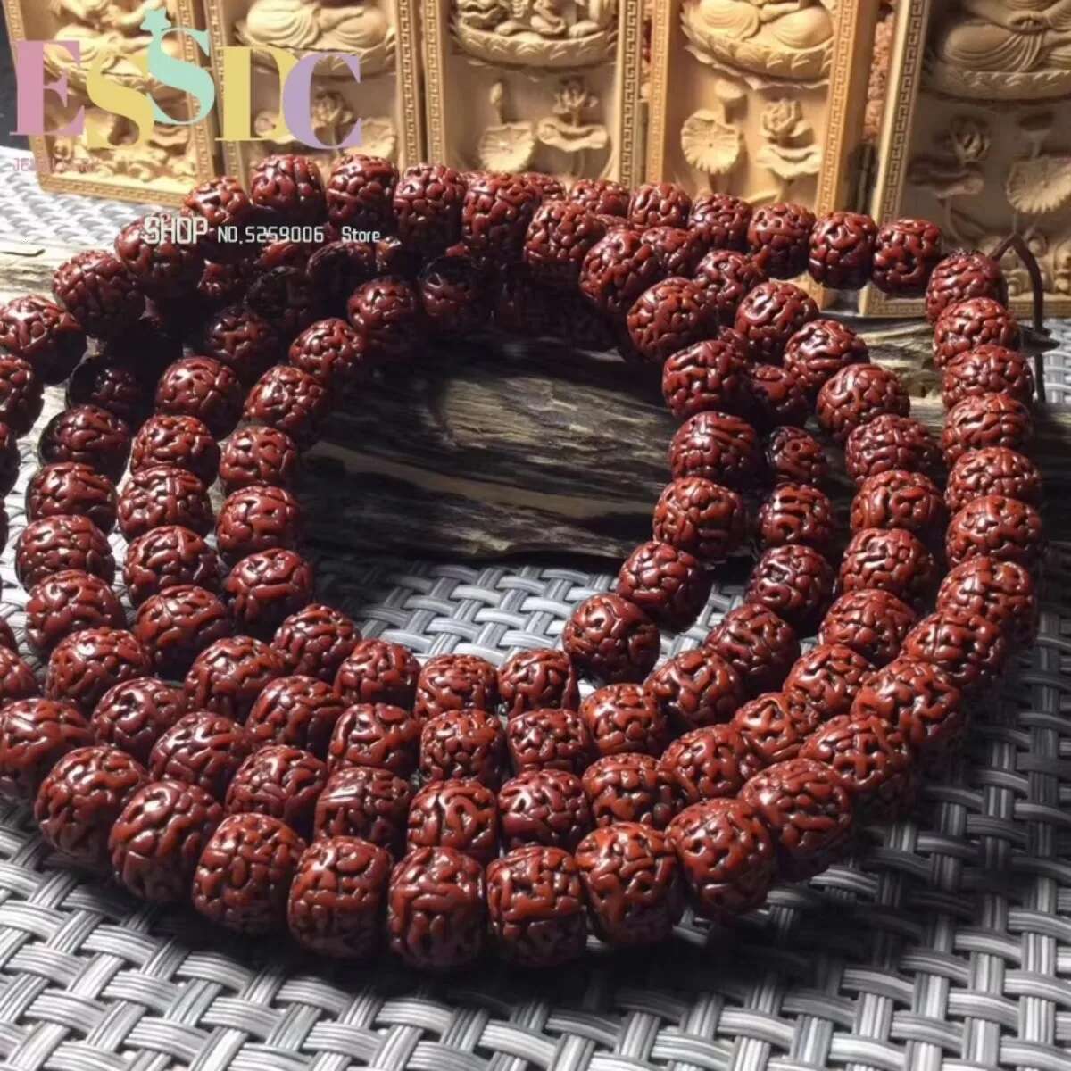 High Quality Natural Five-petal Tibetan 108 Rudraksha Beads Mala Lobular Red Sandalwood Triplet Buddhist Jewelry Yoga Bracelet