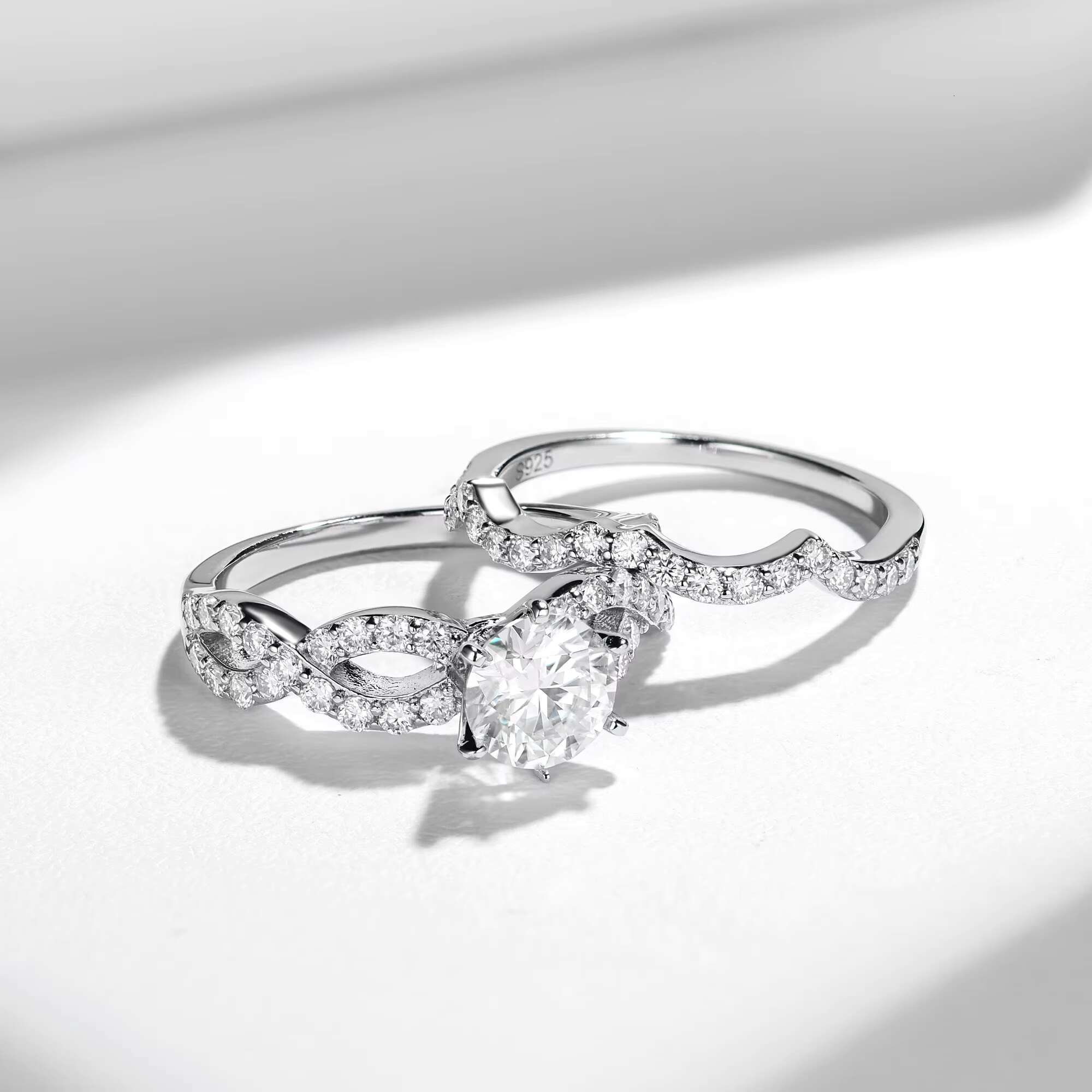 Ruizuan Star 925 Sterling Silver Fashion Jewelry Rings Set Romantic 1CT 6.5mm Moissanite Jewelry Women