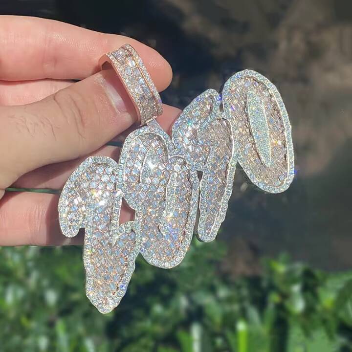 Hip Hop Iced Out Jewelry Supplier Chain 925 Sterling Silver Custom Made Moissanite Diamond Pendant Customizable