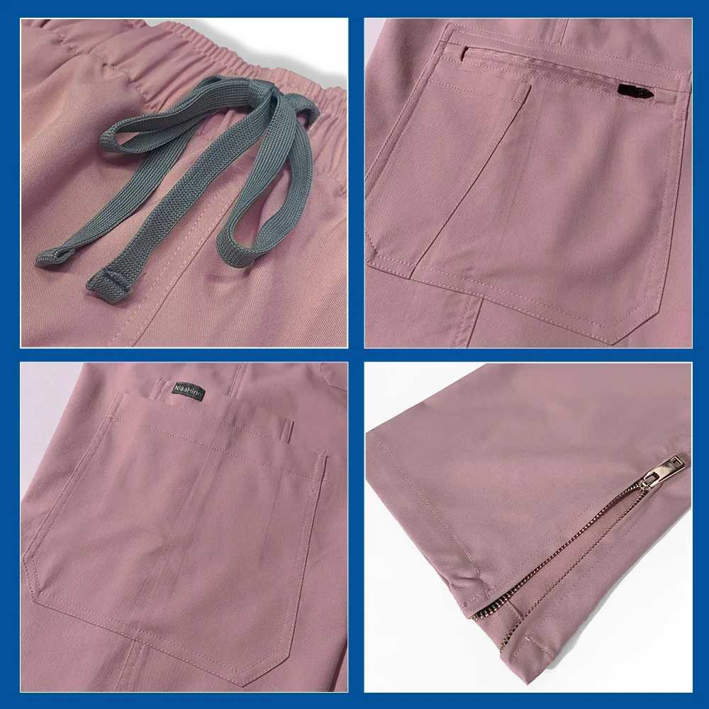 price Hospital detergent set womens pet clinic uniform solid color detergent set surgical gown with multiple pockets and belt X250410