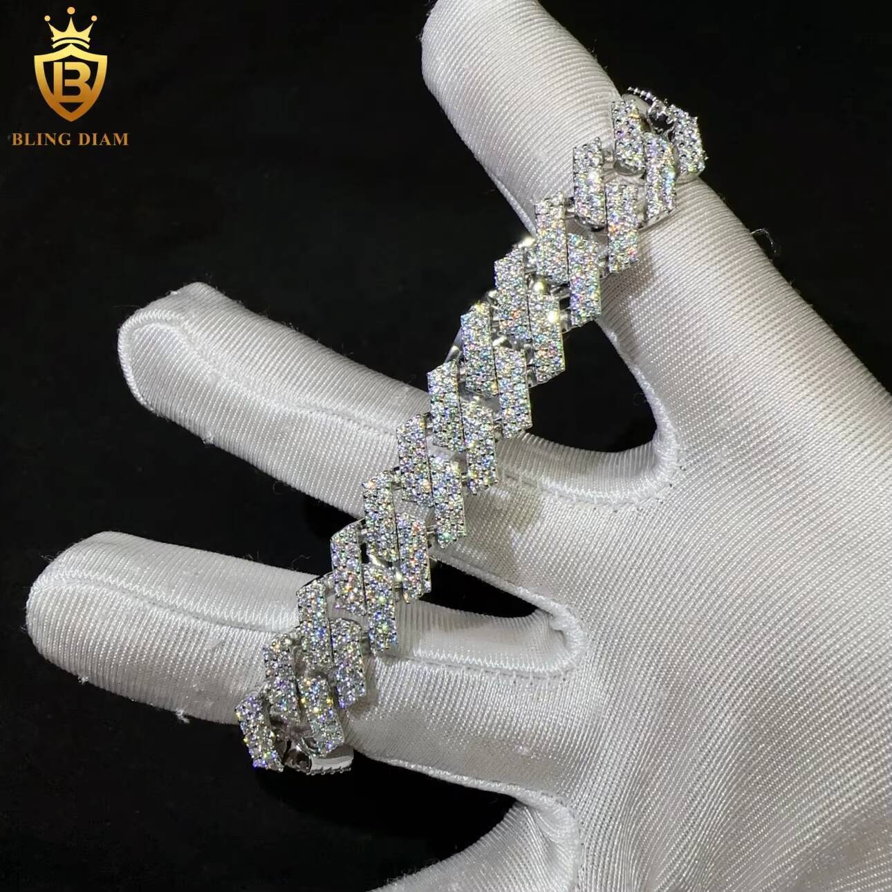 VVS Moissanite Diamond Fashion Hip Hop Fine Jewelry Iced Out 925 Sterling Silver 13mm Luxury Hip Hop VVS Moissanite Bracelet