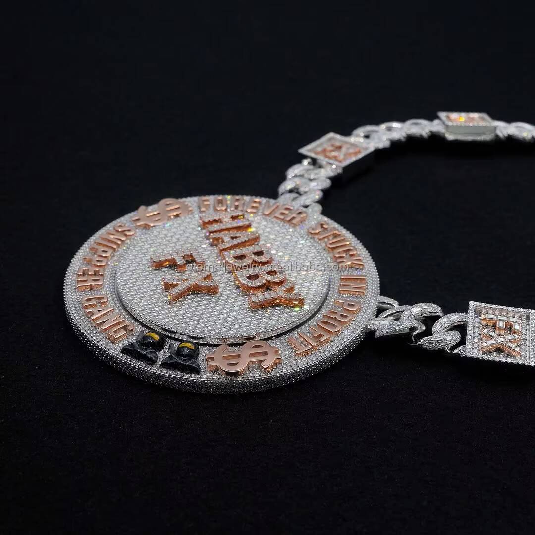 Passed Diamond Tester Custom Spinning Letter Charm S925 Silver 10k 14k 18k Solid Gold Iced VVS Moissanite Unique Circle Pendant Customizable