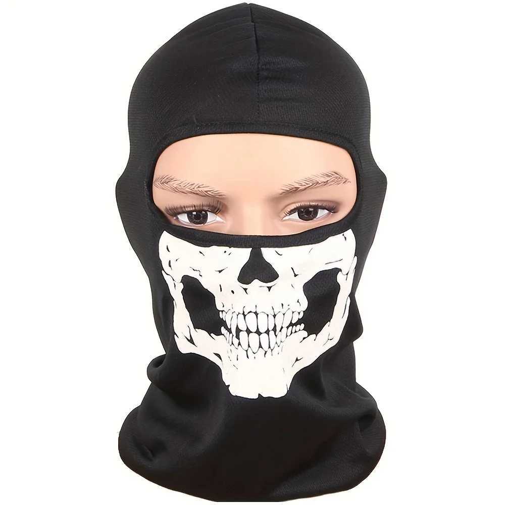 Motorcycle Balaclava Full Face Mask Skull Print Motorbike Full Face Mask Windproof Skiing Head Neck Warmer Bicycle Helmet Liner S251110