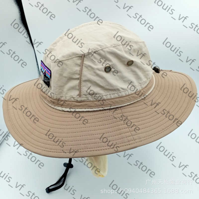 Color Blocked Trendy Fisherman Hat for Men Mountain Climbing and Fishing Quick Drying Drawstring Sun Shading Embroidery H250411