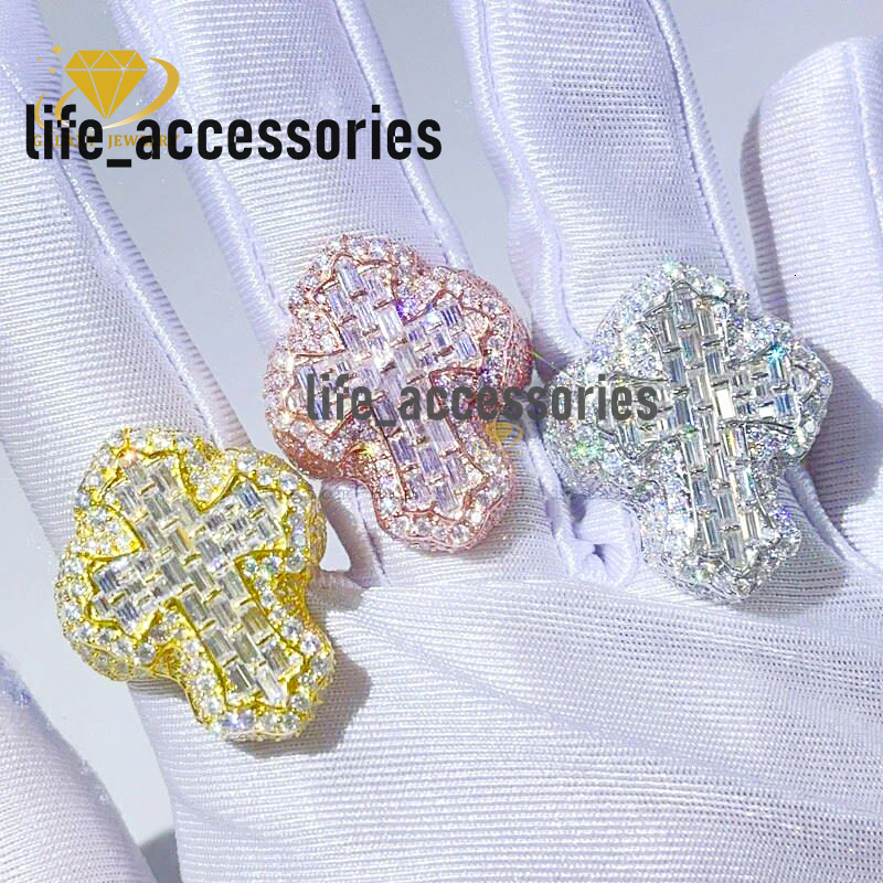 Vintage Fine Jewelry Cross Rings 925 Sterling Silver Hip Hop Mens Custom Iced Out Bling Moissanite Cross Ring