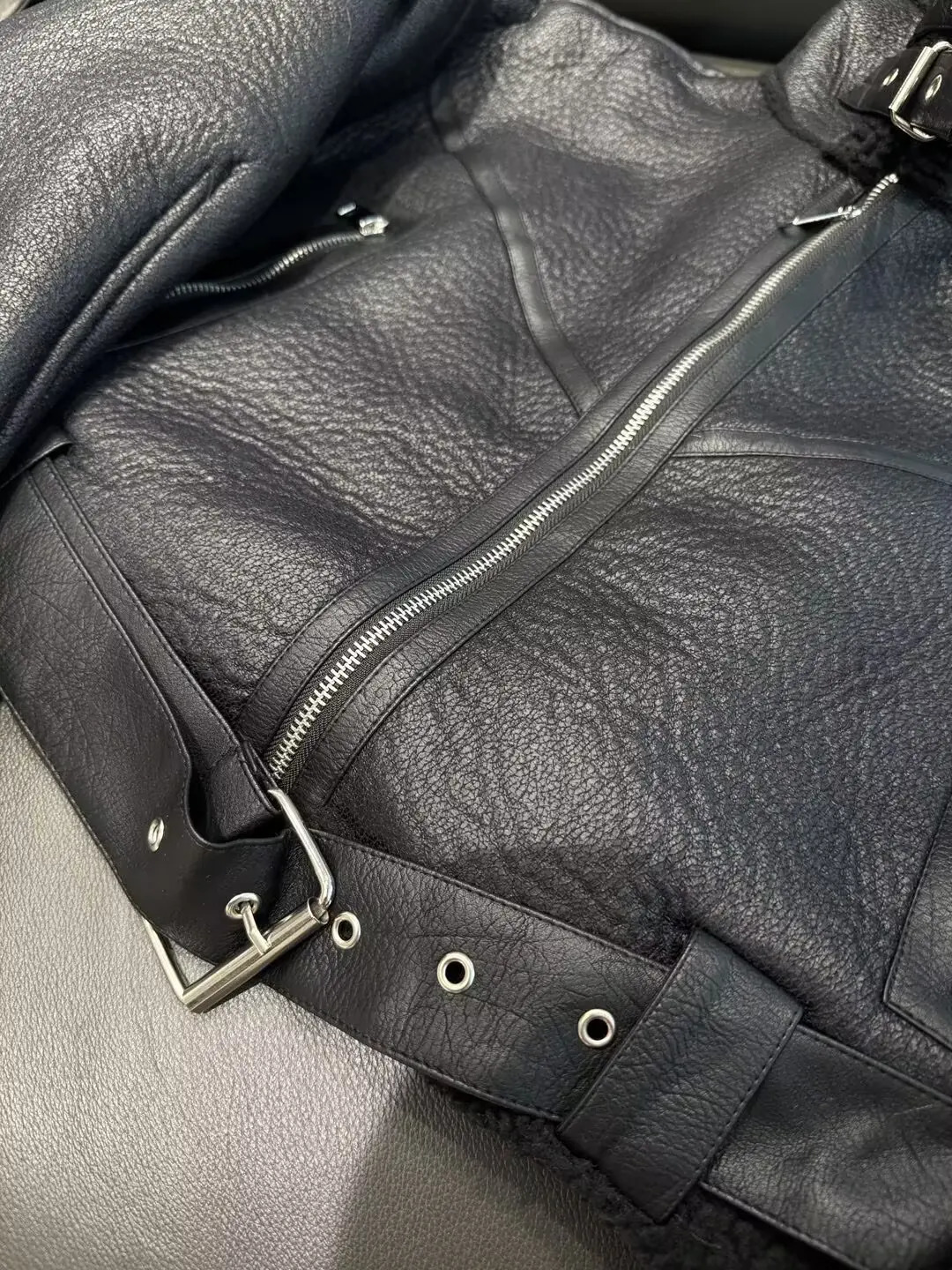 autumn and winter womens clothing lapel belt decorated with fur one-piece fleece motorcycle jacket short coat 251106