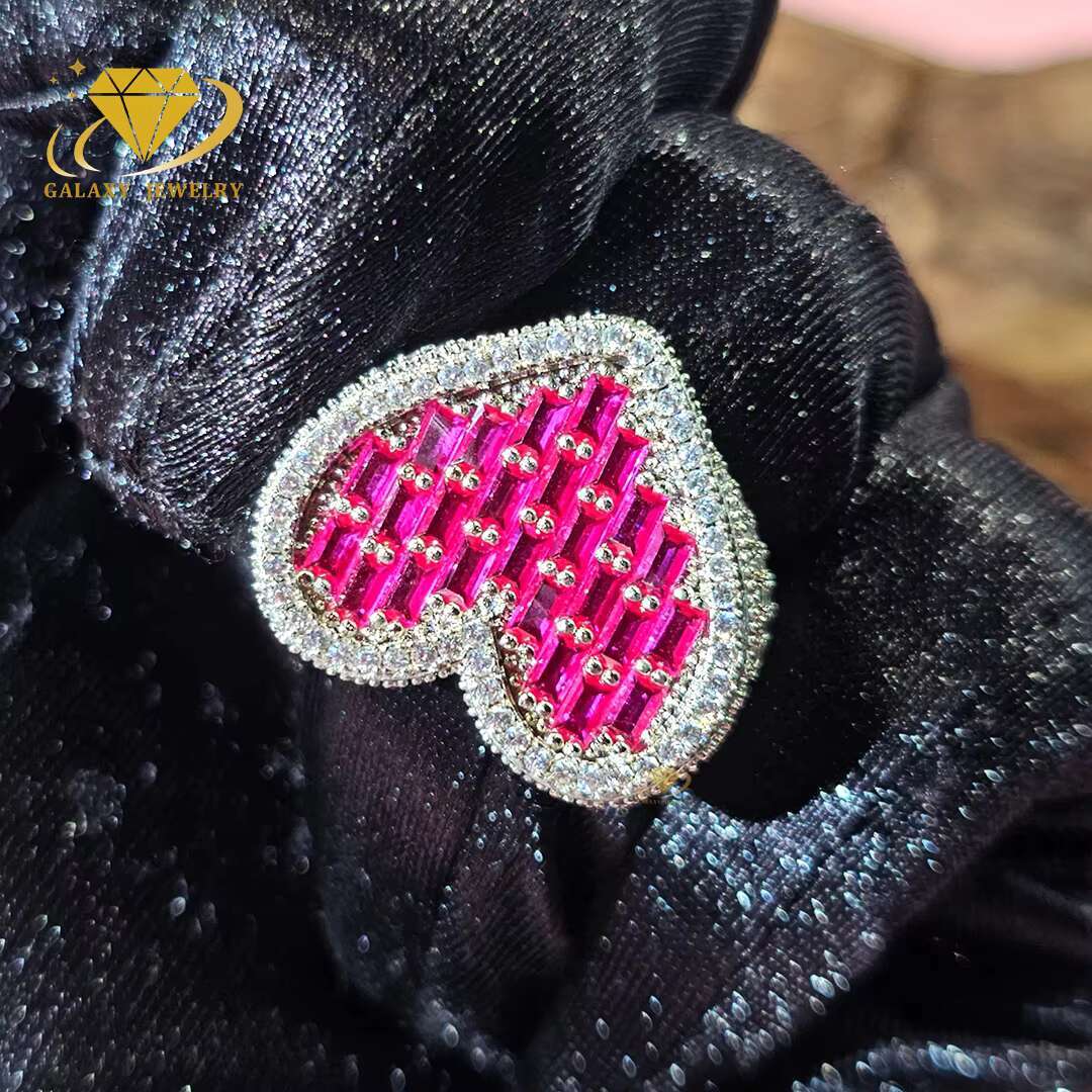 Fine Jewelry Fashion Heart Shape Ring Women Iced Out Moissanite 925 Silver Gift Custom Diamond Heart Finger Rings