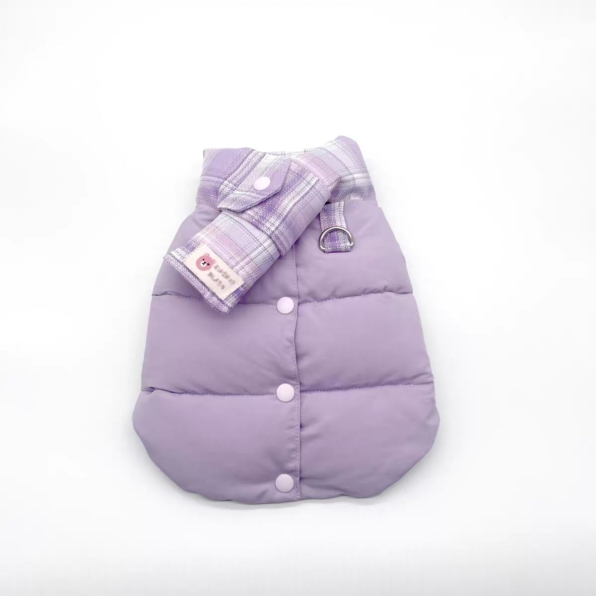 Plaid Scarf Padded Pet Vest with Cute Bear Detail & D-ring, Multicolor Winter Warm Jacket for Small Dogs & Cats, Fashion Puffer Coat for Chihuahua, Po