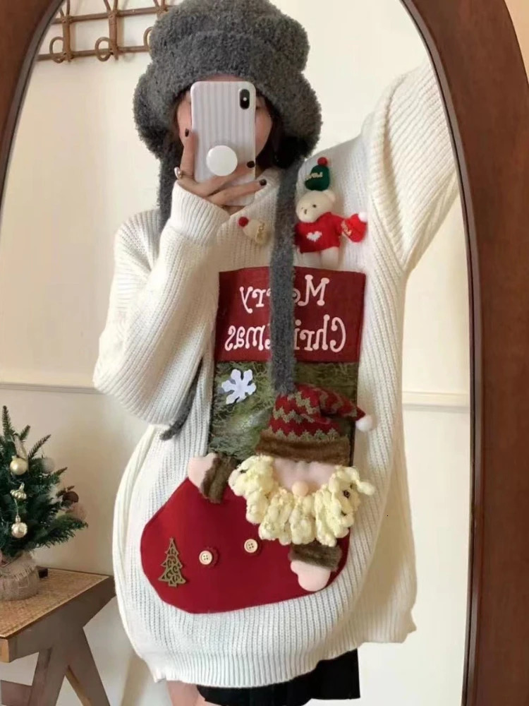 Fashion Vintage Christmas Sweater Lazy Thicken Long Sleeve Pullover Coat in Autumn Winter Cartoon 3D Decoration Sweater 251106