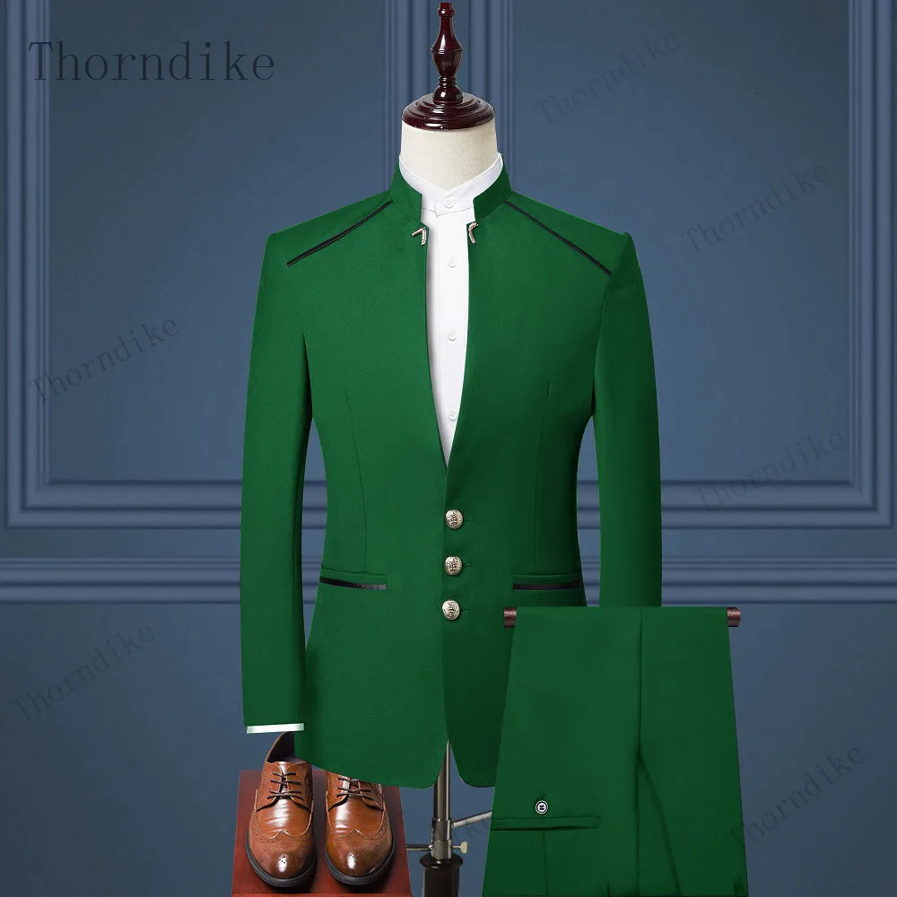 Thorndike Men Suit Chinese Style Stand Collar Blazer Male Wedding Groom Slim Fit Standerd Size Blazer Set TuxedoJacketPant 251107