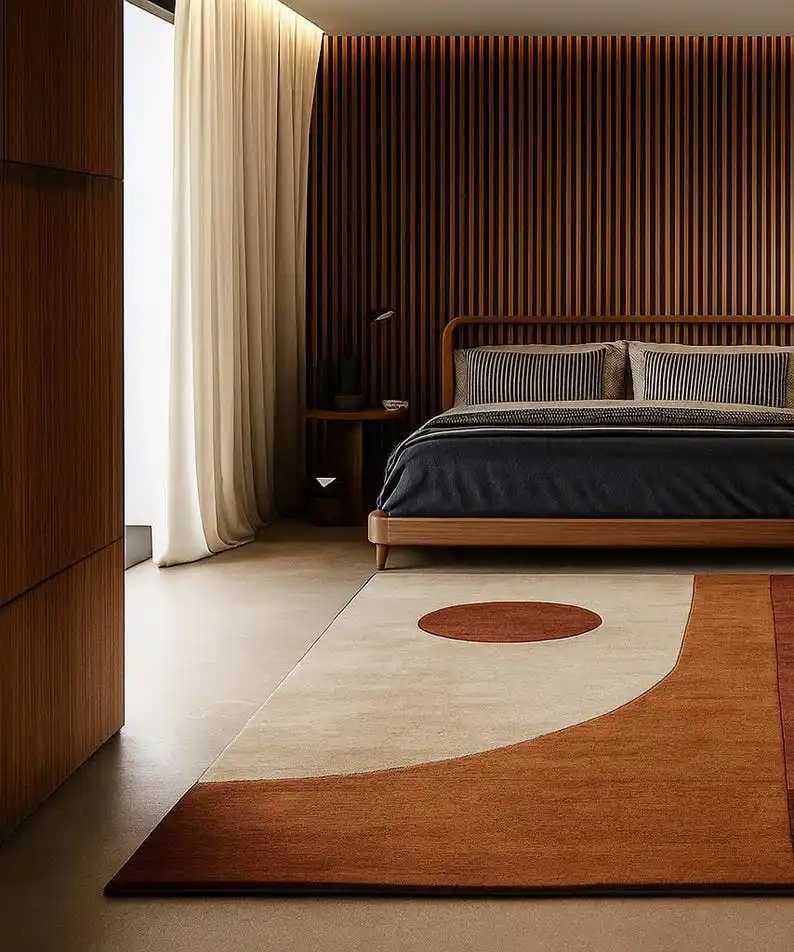Mid-Century Modern Geometric Area Rug Minimst Beige Rust Color Abstract Carpet for Bedroom Living Room Home Decor Y251110