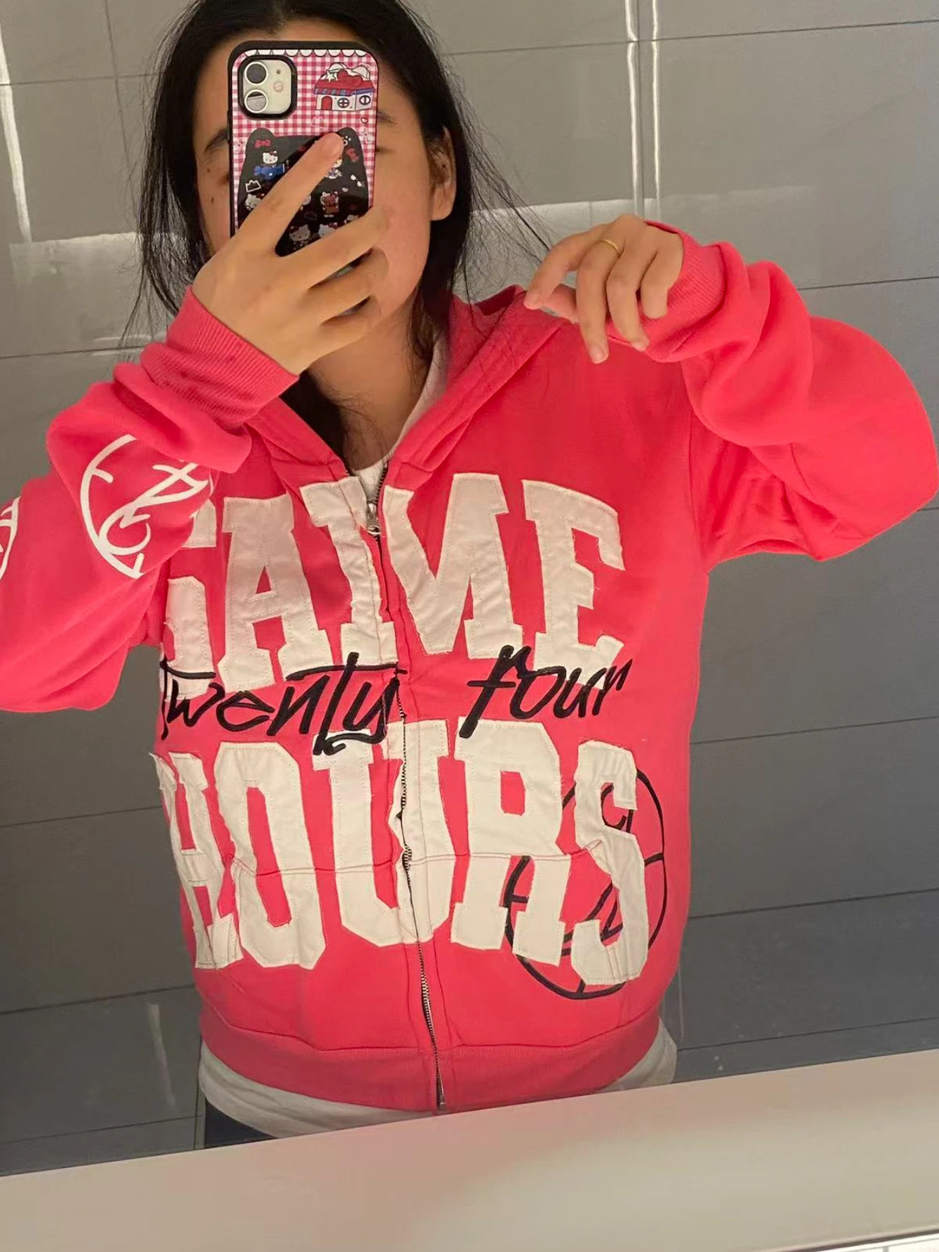 SAME HOURS Zip Up Hoodies for Women Y2K Cute Fall Jackets Street Hip-hop Style Red Jacket Unisex 251110