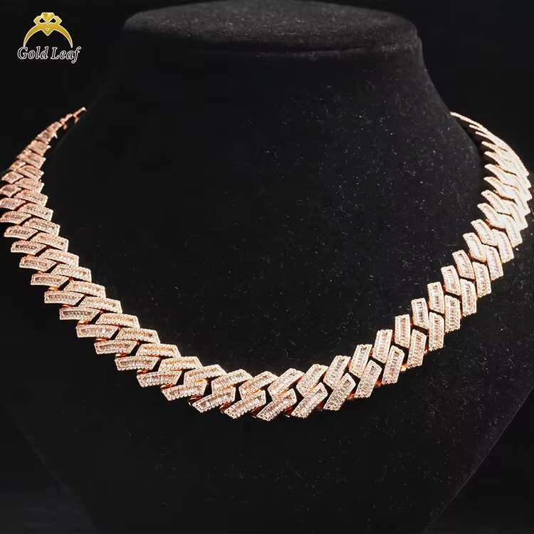Goldleaf VVS Mossanite Cuban Chains S925 Silver Diamond Necklace Man 16MM-20MM Moissanite Hiphop Cuban Link Chain