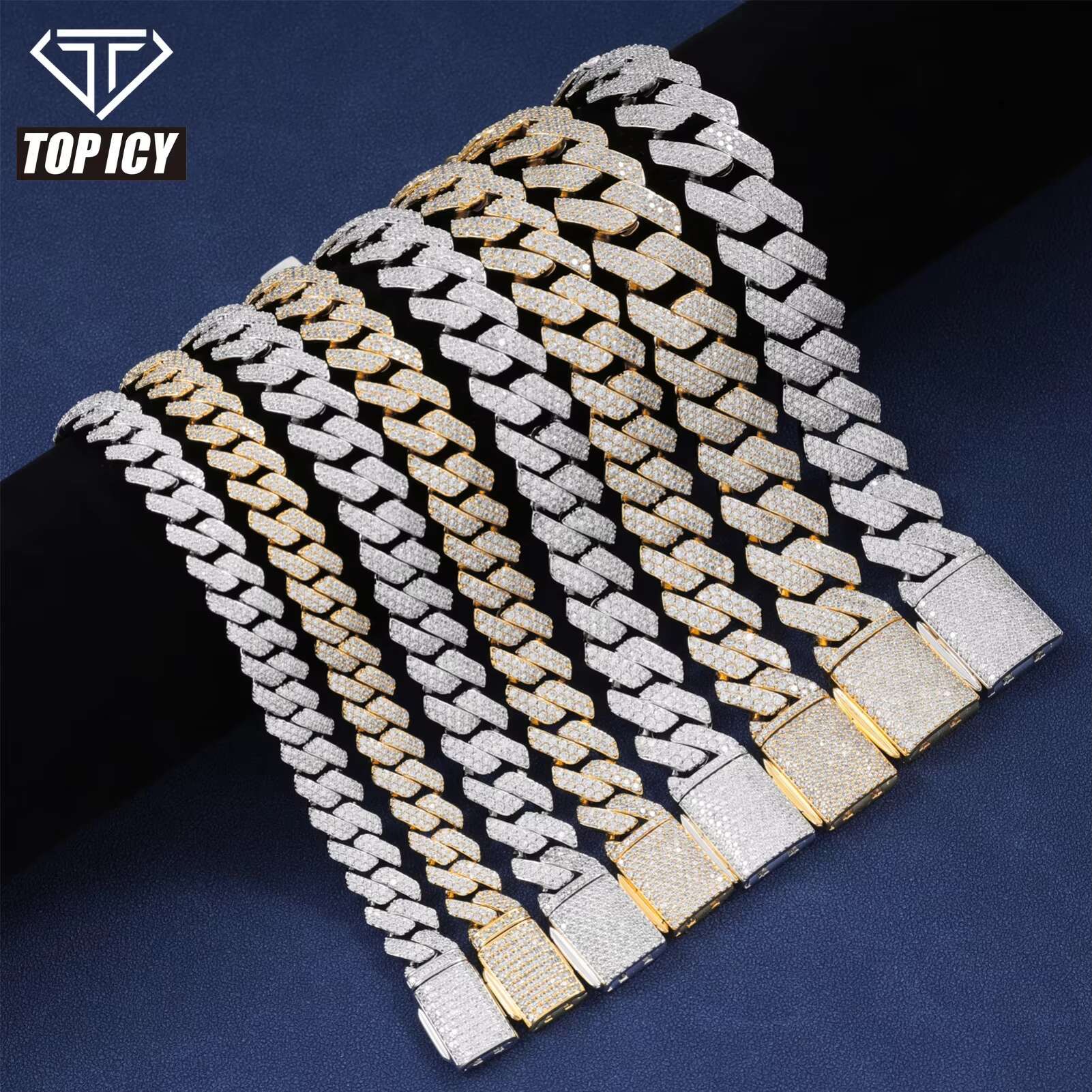Hip Hop Fashion VVS D Moissanite Chain Iced Out 925 Sterling Silver 6mm-18mm Moissanite Cuban Bracelet Necklace Jewelry