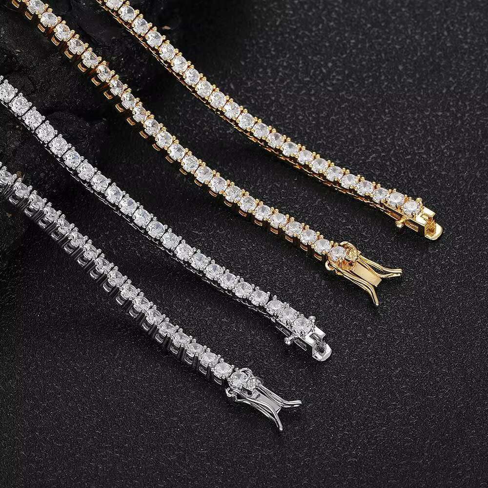 Hip Hop 925 Sterling Silver Moissanite Diamond Tennis Cuba Chain Necklace Bracelet