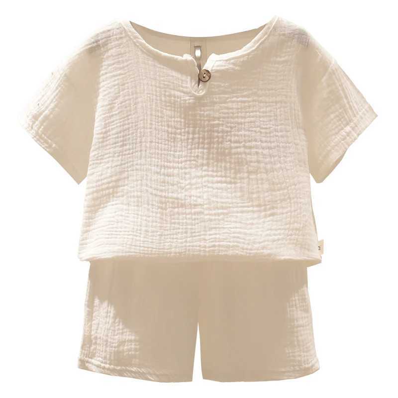 Summer childrens clothing set suitable for 0-6Y boys and girls cotton linen plain weave set T-shirt top+shorts 2 pieces of baby terrace clothingXJ2504