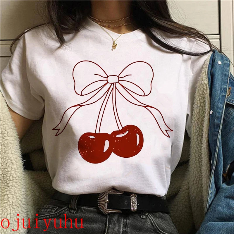y2k sweet Strawberry Cherry Casual T-Shirts Gothic Tee Shirt Harajuku 90s Tshirt Women Summer Tops Streetwear Clothes250411