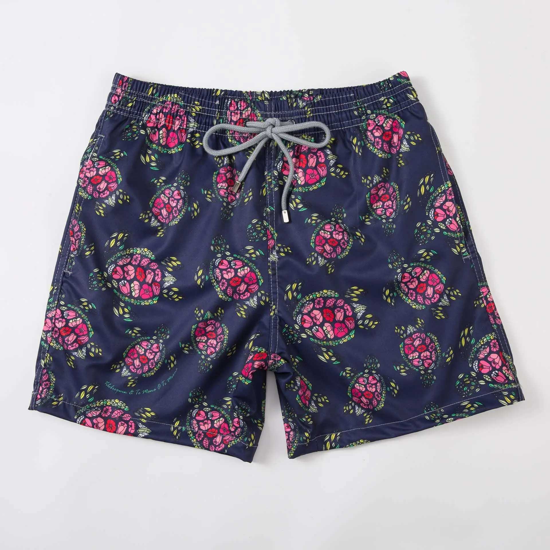 Mens quick drying printed short swimming trunks mesh lined swimsuits elastic breathable waterproof Bermuda turtle board shortsW250410