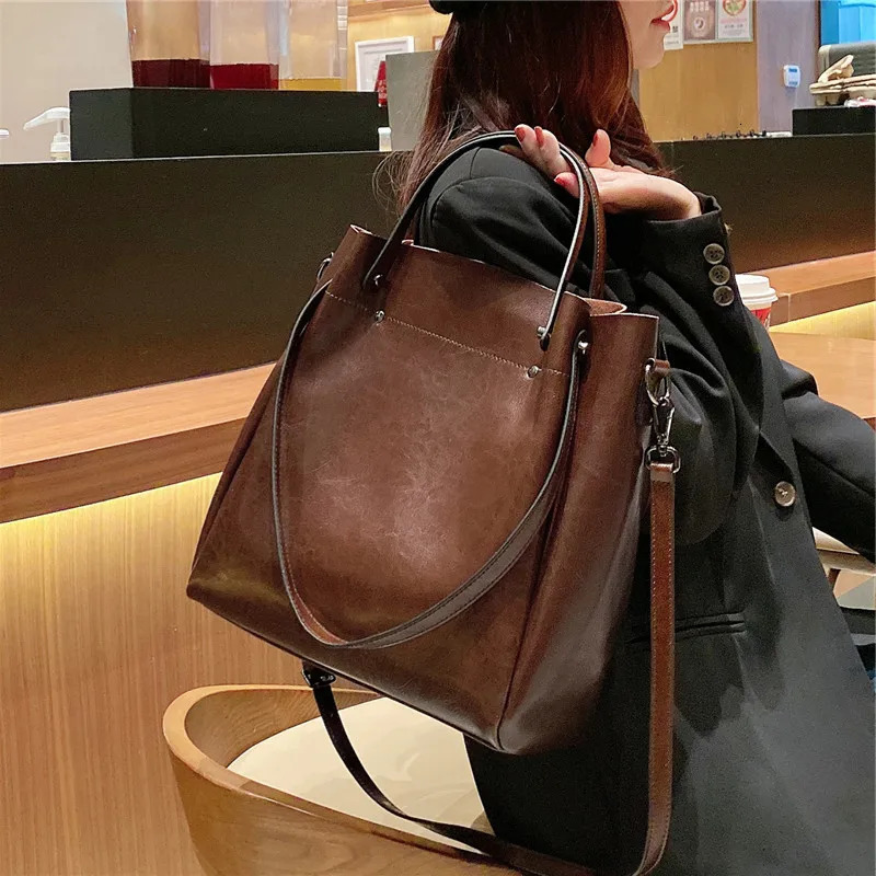 Burminsa Retro Cowhide Genuine Leather Handbags For Women 2025 Work Tote Shopping Ladies Shoulder Crossbody Bags 251103