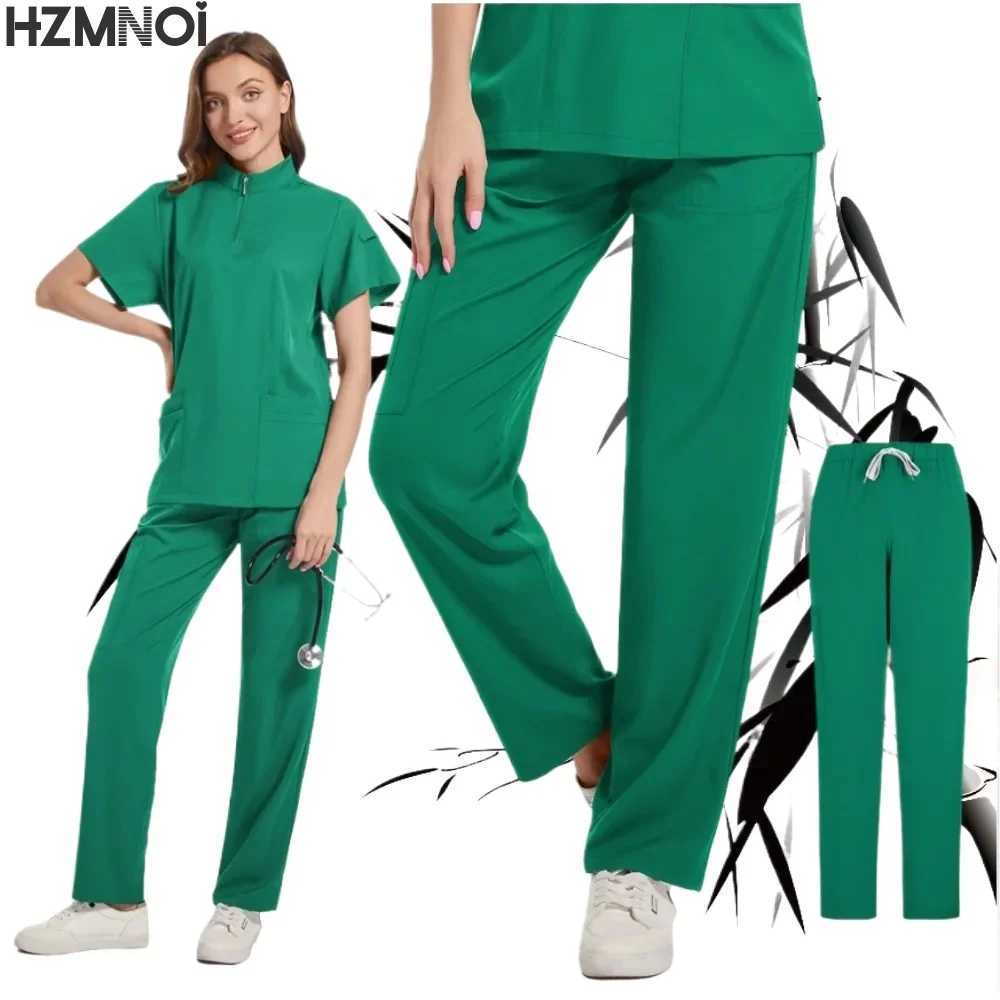 High Quty Uniforme Medical Nurse Uniform Scrub Set Women and Mens Modern V-Neck Top and Pant Hospital Workwear Doctor Suits X250410