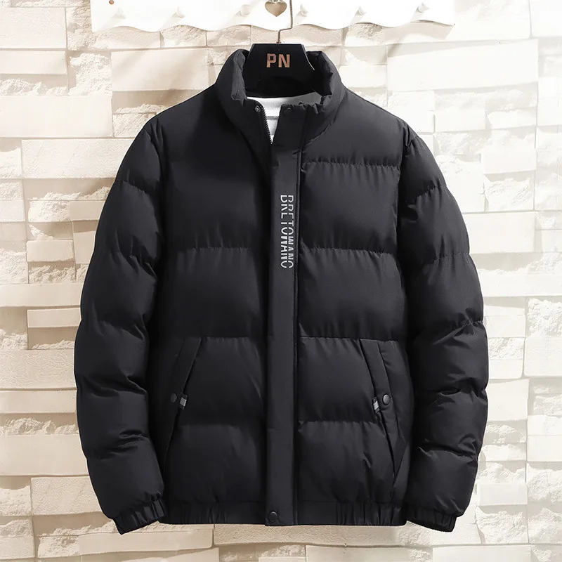 Winter Mens Padded Jacket Cotton-Padded Solid Color Stand Collar Zip-up Outerwear Casual Style Regular Fit 251106