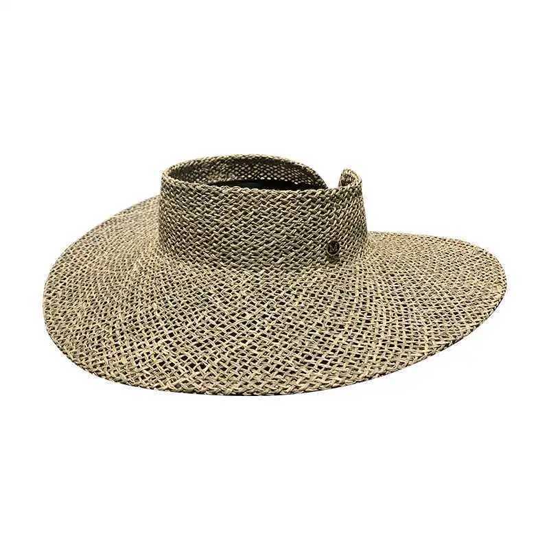 DO simple and exquisite empty top hat womens face covering sunscreen straw hat big edge travel sun hat fashionable beach hatC250411