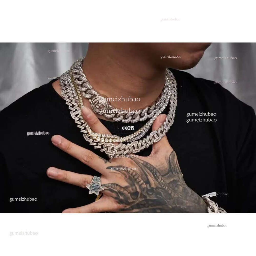 Unisex Gold Sier Iced Out Bracelet Necklace Set with Moissanite and Dia Cubic Zirconia by Cuban k