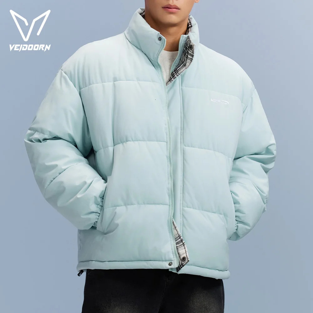 Veidoorn Unisex Short Parka Coat with Stand Collar Warm Thermal Puffer Jacket for Winter Puffy Outdoor Streetwear 251106