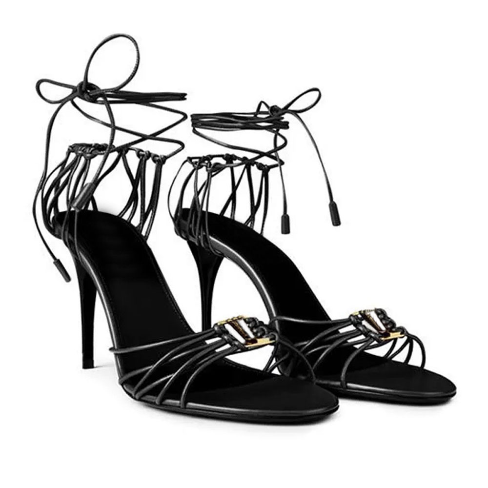 Narrow Band Metal buckle decoration Stiletto Heel Sandals Ankle strap wrapped luxury designer sandals 9.5cm for women's dinner dresses and shoes Bring box