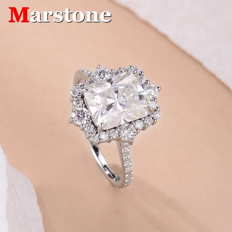5CT Full Moissanite Diamond Womens Radiant Ring Wedding Rings 925 Silver Plated 18k White Gold Fine Jewerly Ring for Women