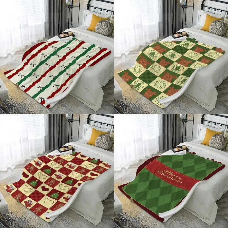 Striped Bow Pattern Microfiber Flannel Cover Blanket Bedroom Living Room Sofa Soft And Comfortable Home Decoration C251111