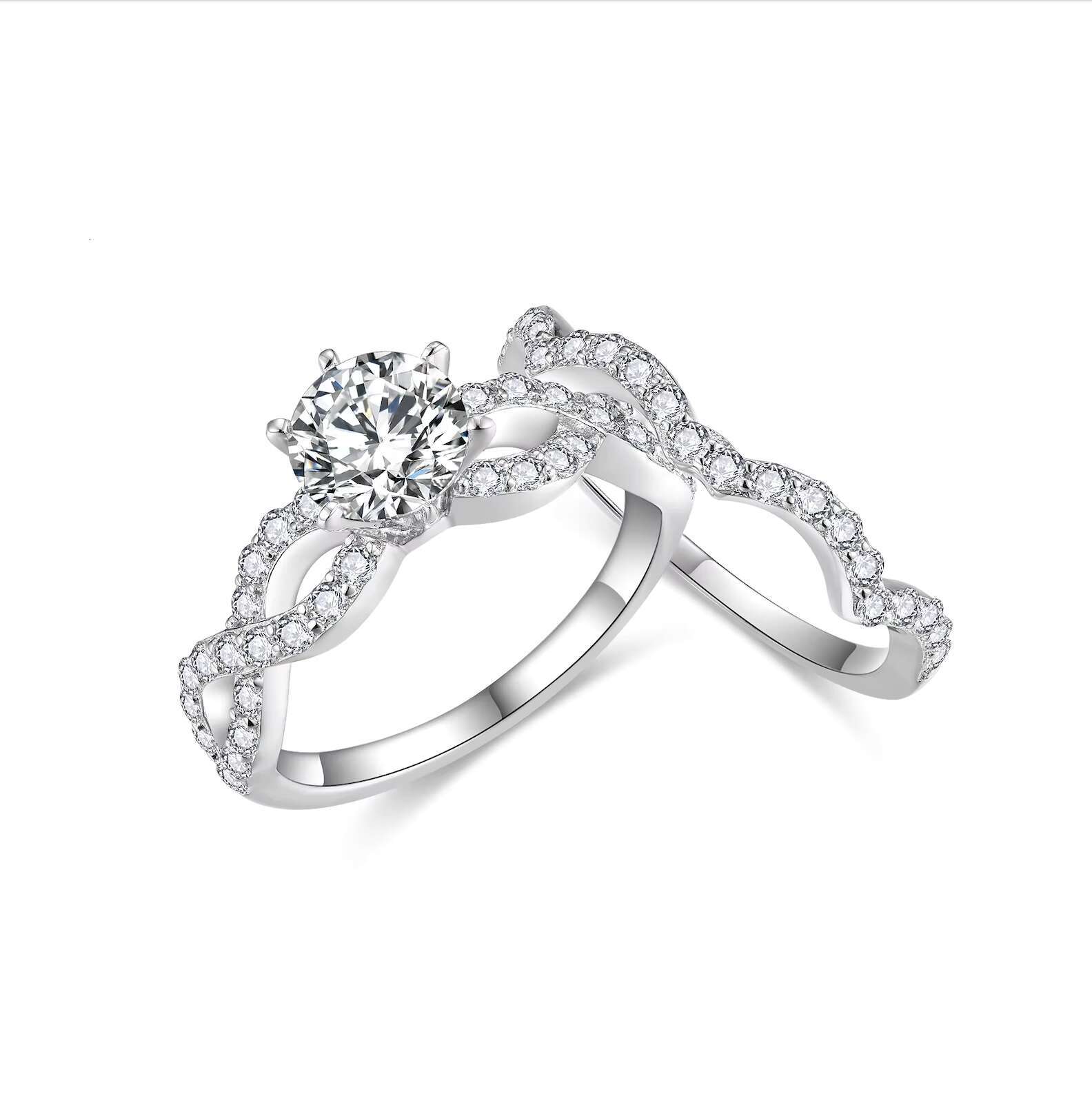 Ruizuan Star 925 Sterling Silver Fashion Jewelry Rings Set Romantic 1CT 6.5mm Moissanite Jewelry Women