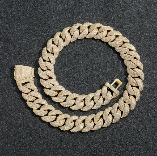 Luxurious VVS Clarity Moissanite Cuban Chain Necklace by ICECAP Stunning Round & Baguette Shapes in Rose Gold Finish