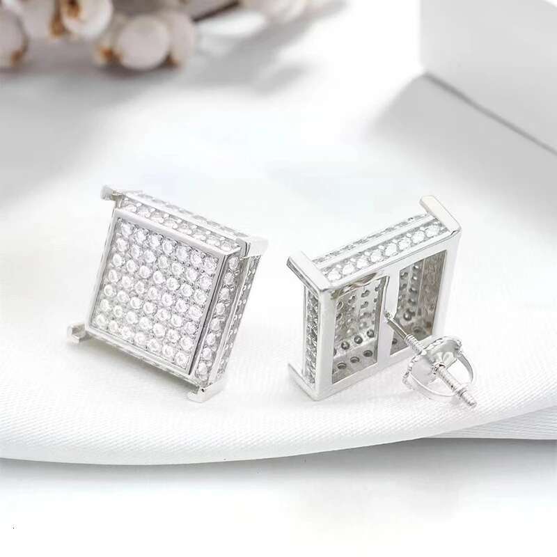 Hiphop 1.8ct Real D Color Moissanite Square Shape Stud Earrings Screw Back for Women Men 925 Sterling Silver Pass Diamond Tester
