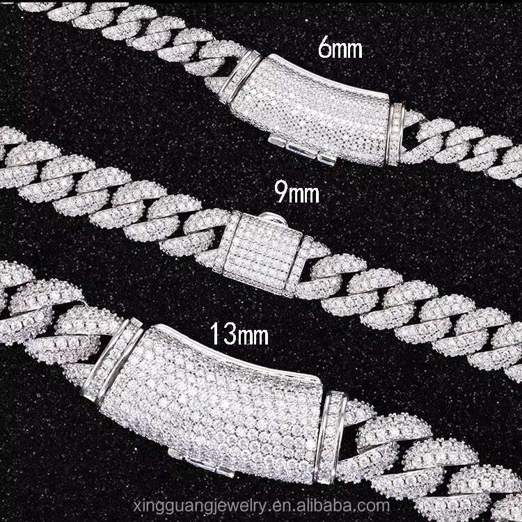 Wholesale Price S925 Silver 6MM 9MM 13MM 20MM 22MM Ice Out Moissanite Cuban Link Chain Bracelets Men Hip Hop Cuban Bracelet