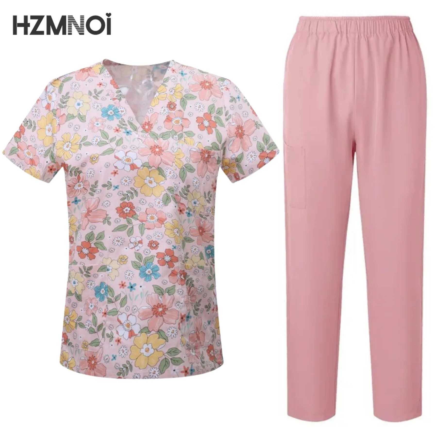 Surgical Uniform Womens Printed Shirt Pocket Pants Medical Matte Set Beauty Sn Work Clothes Clinical Matte Top+Pants Spa Set X2504101