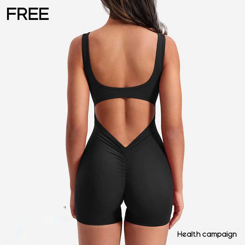One piece yoga jumpsuit tight fitting short sportswear womens gym clothing fitness stretch bodysuitW250411