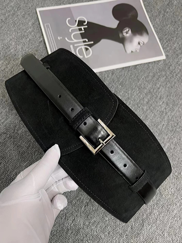 Retro suede dual-purpose waistband with contrasting brown leather and jacket waistband and wide belt 251110