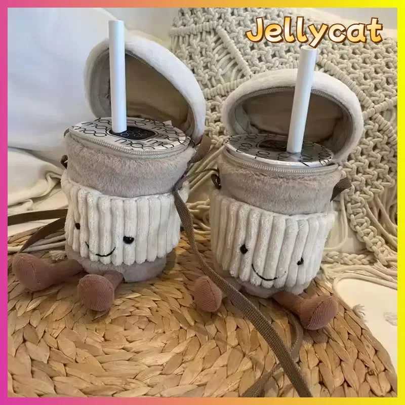 Cartoon Jelly Cat Coffee Milk Tea Bag Fun Pendant Plush Toy Keychain Doll Cup Ten Font Plush Bag Plush Doll Bag W250411