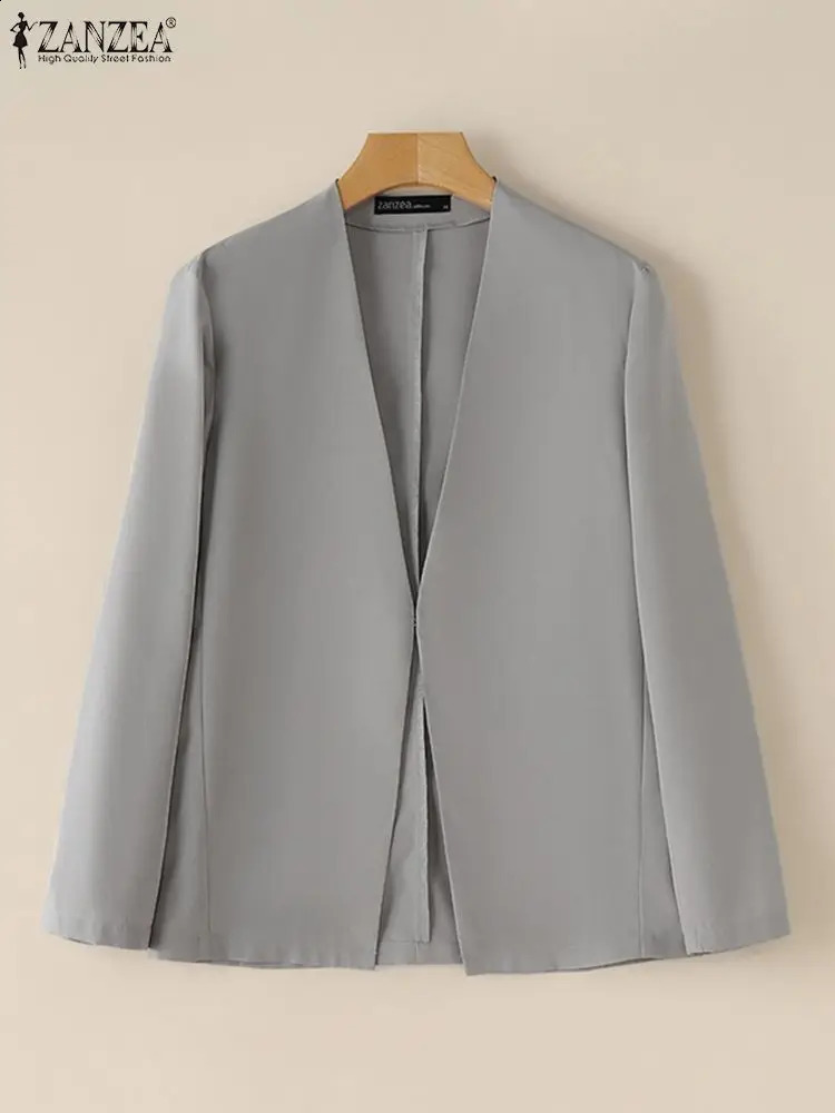 Womens outerwear ZANZEA autumn cardigan womens jacket solid OL workwear fashionable casual Vneck long sleeved thin 250407
