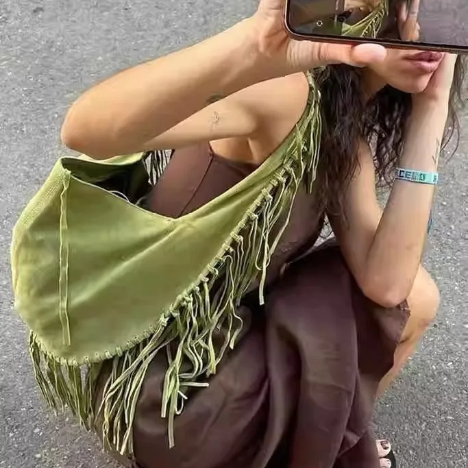 Vintage Suede Hobos Women Shoulder Bags Bohemian Tassel Handbags Large Capacity Tote Bag Autumn and Winter Big Shopper Purses 251110