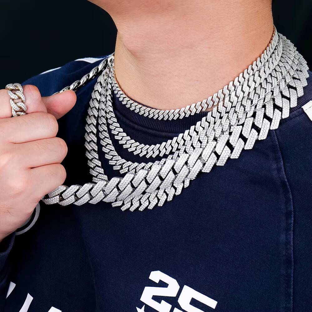 Hip Hop Jewelry 925 Sterling Silver Moissanite Cuban Chain8mm 10mm 12mm 14mm 18mm 20mm Miami Cuban Necklace Chain