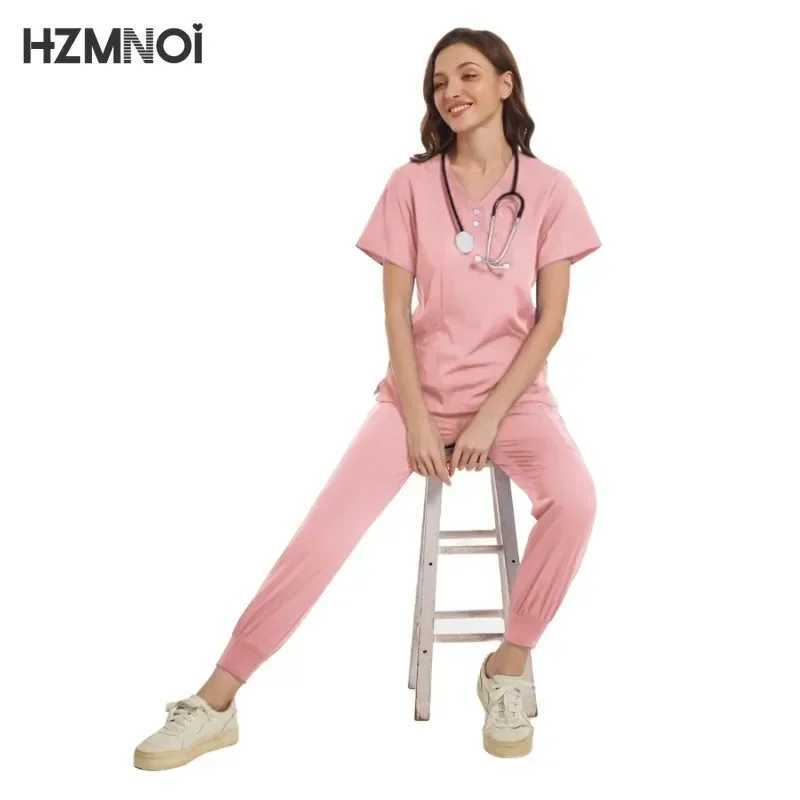 Multicolor Surgery Workwear Scrub Set Clinical Nurse Uniforms Short Slve Top+Pants Nursing Uniform Pet Shop Lab Doctor Clothes X250410