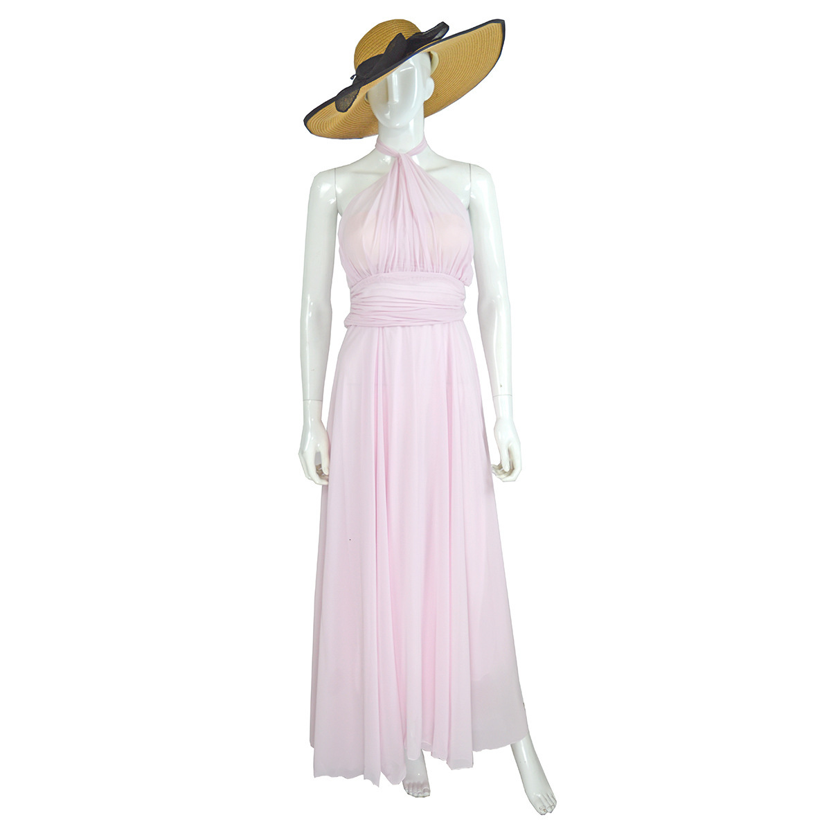Women's Sexy Chiffon Hanging Neck Pleated Long Dress