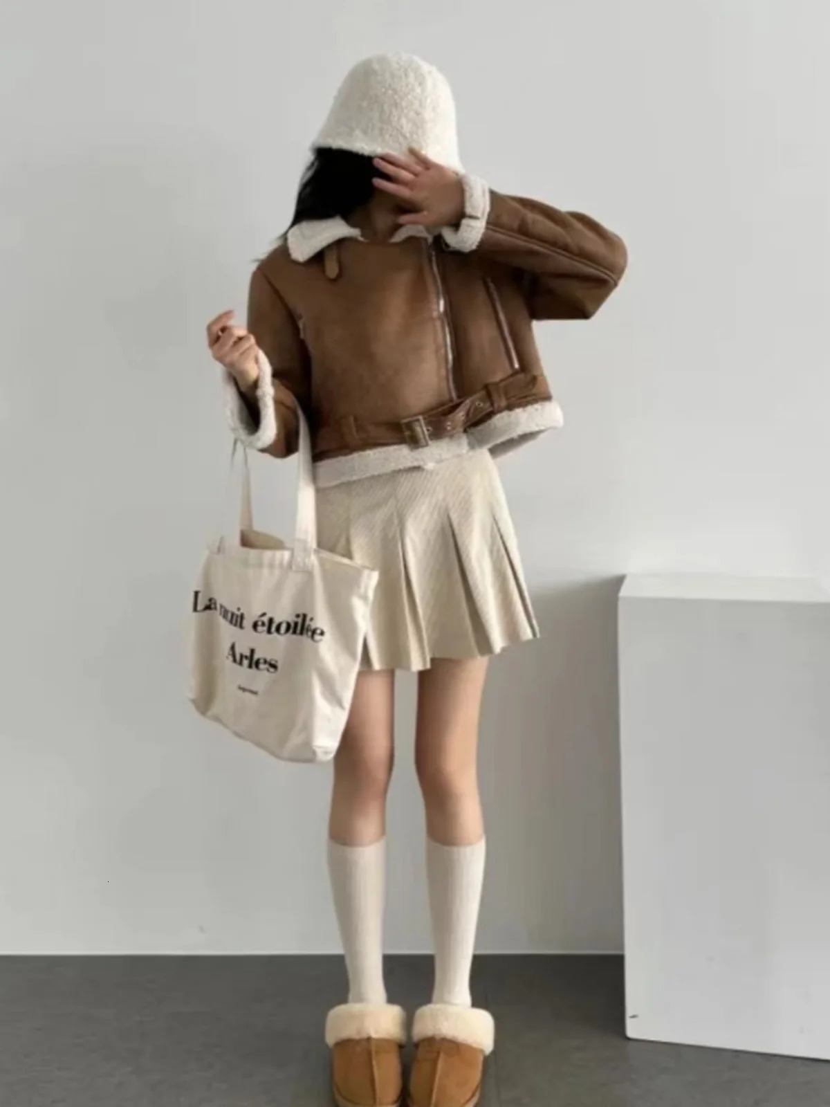 Korean Sle ort Biker Jaet Lamb Fur Lined Faux Suede Thiened Winter Coat Womens Faion Trend 251106