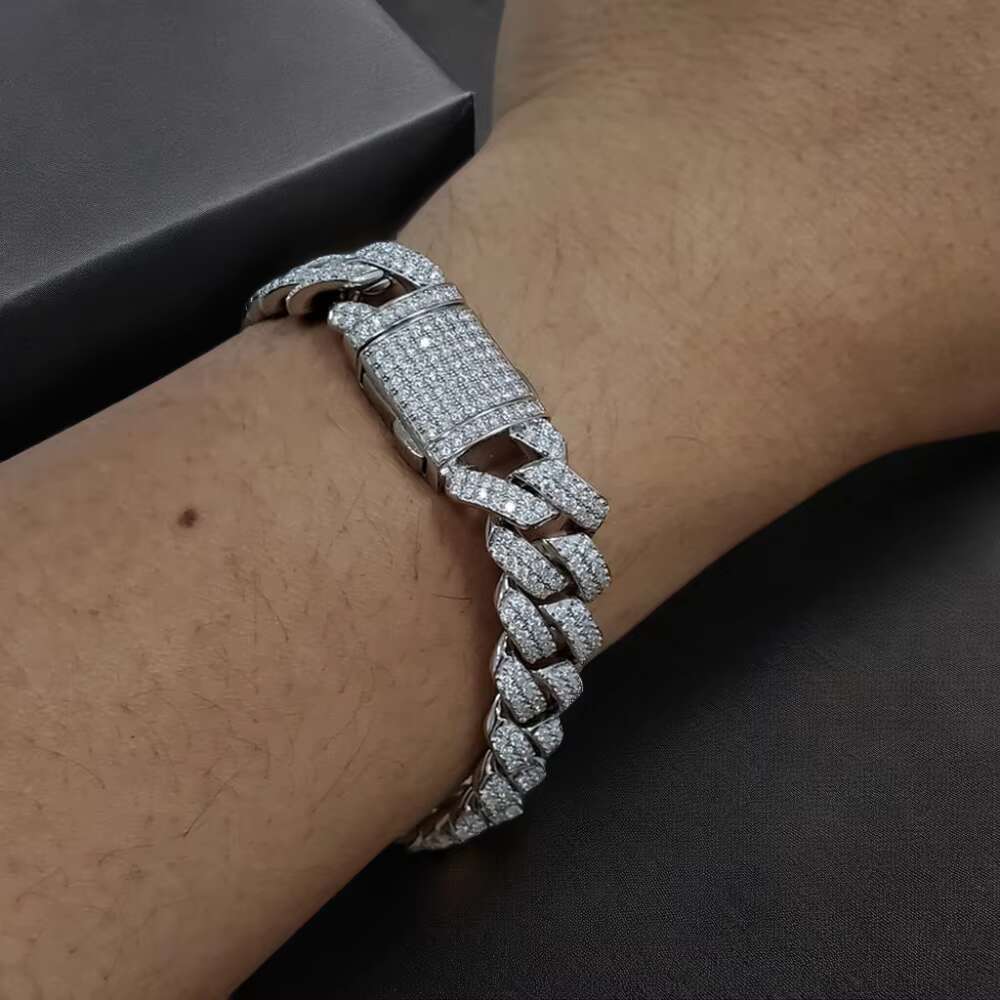 14MM Iced Out Hiphop VVS Moissanite 925 Sterling Silver Gold Plated Bling for Gifts Sparkling Cuban Link Chain