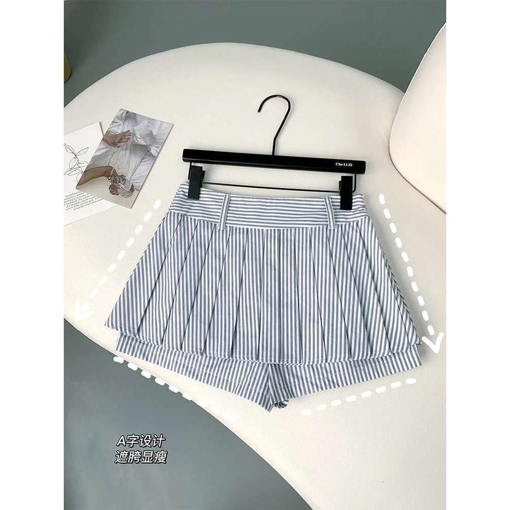 Woman Slim Outfits 2 Piece Striped Mini Set Asymmetrical Fashion Pleated Skirt All-Match Shirts Gyaru Crop Top 90S Kpo